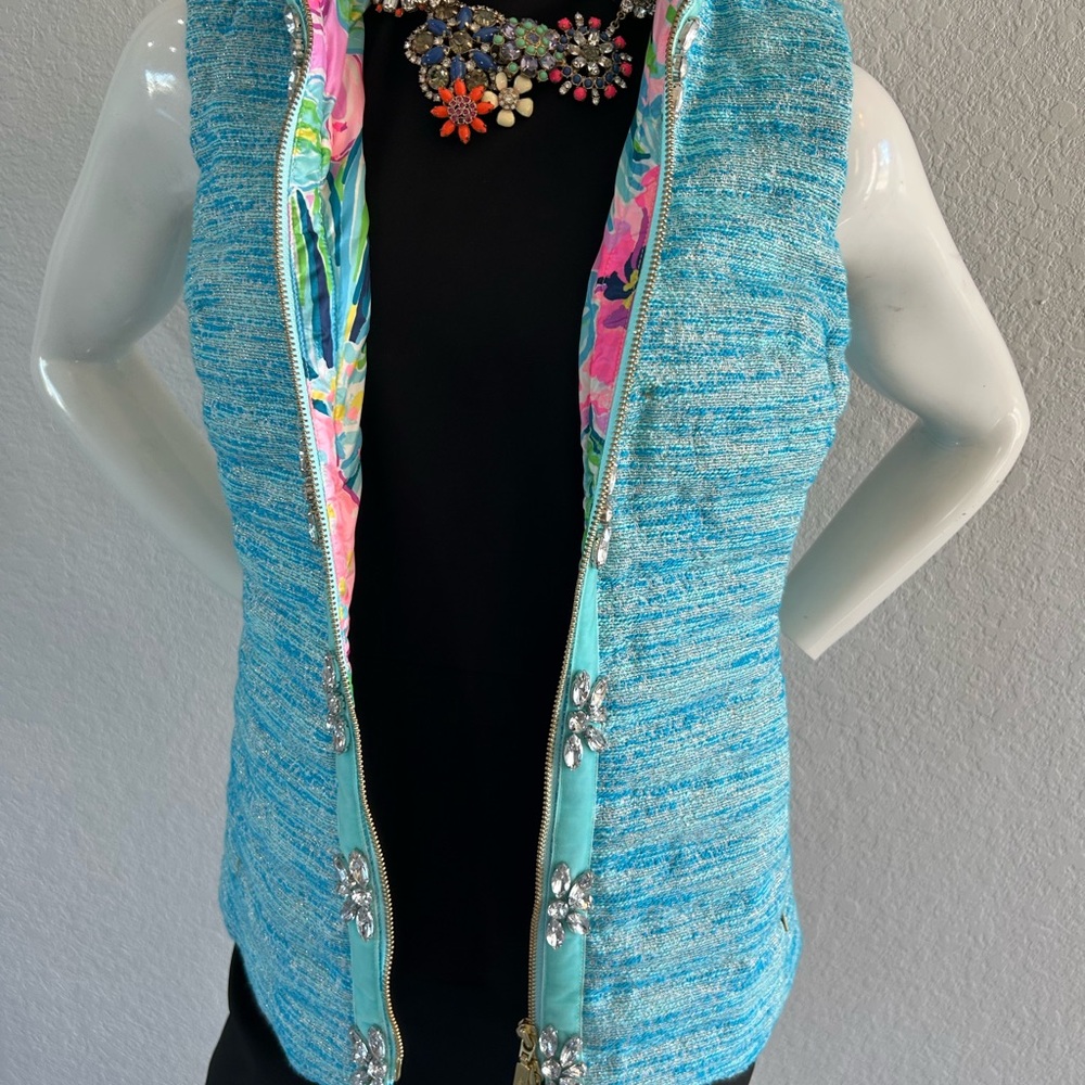 Lilly Pulitzer Turquoise Vest with Floral Interior
